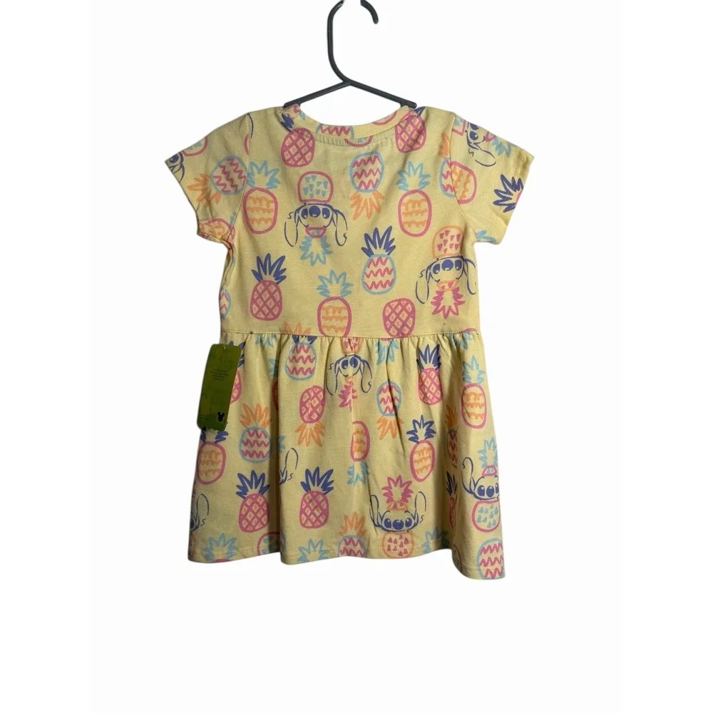 disney stitch toddler girls short sleeve t shirt dress size 2T yellow pineapples
